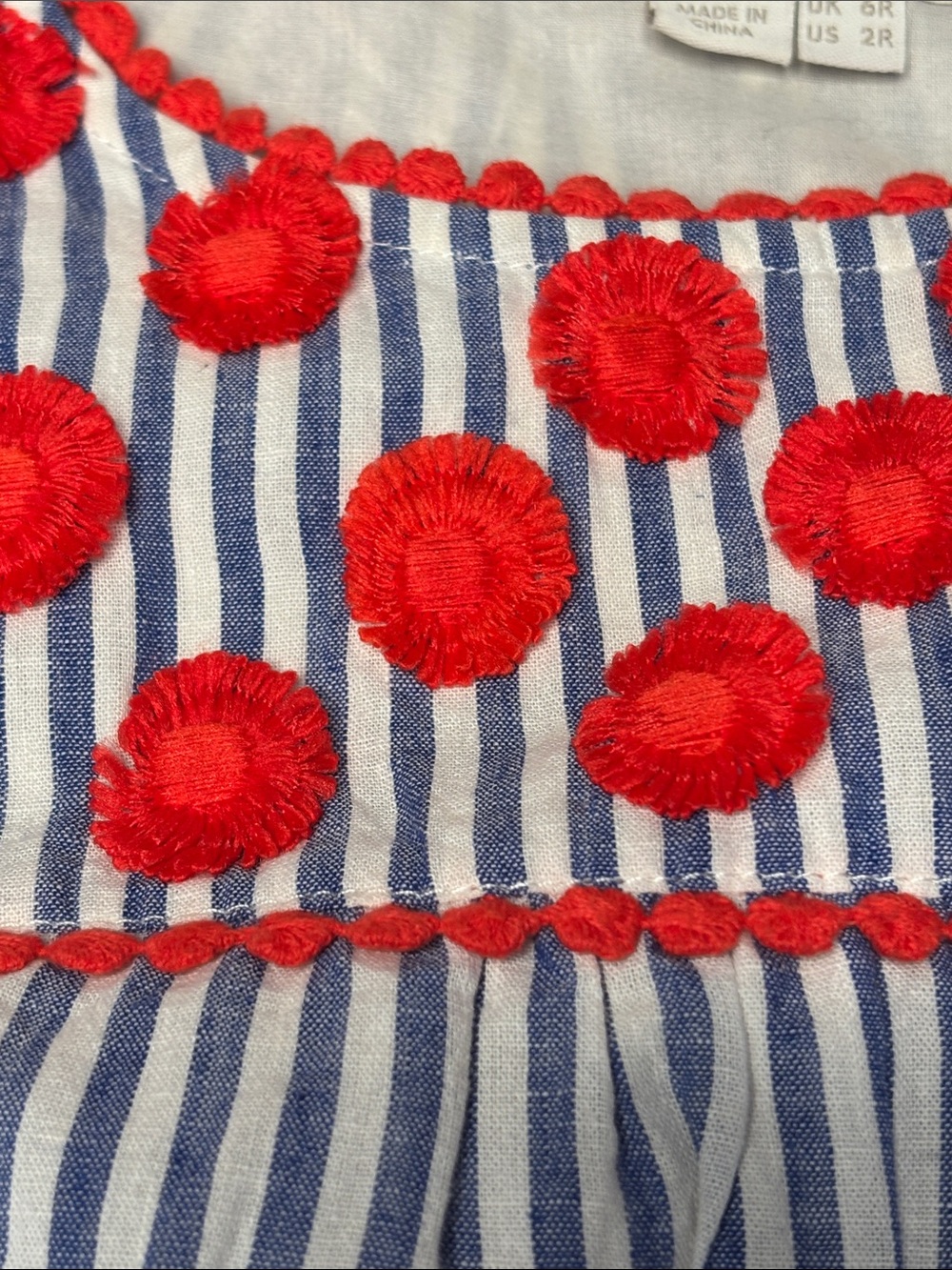 Boden Blue and White Striped Dress with Red Pom Accents Size 2 2R - Picture 5 of 11